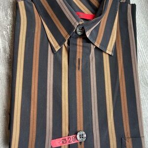 Men's Black Striped Button-Down Shirt with Brown & Tan Accents